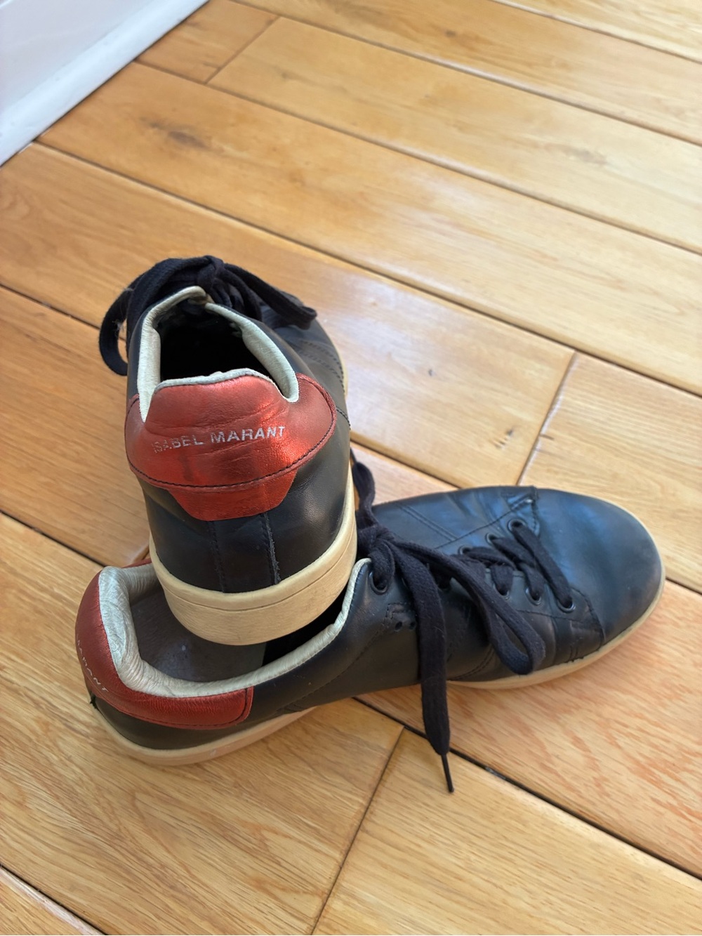 🌹Isabel Marant Black Leather Sneakers with Red Heel Tab